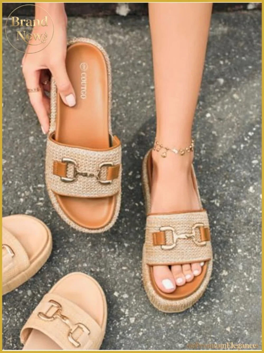 Raffia Platform Espadrille Sandals Slip On Open Toe Chain Beach Slide
